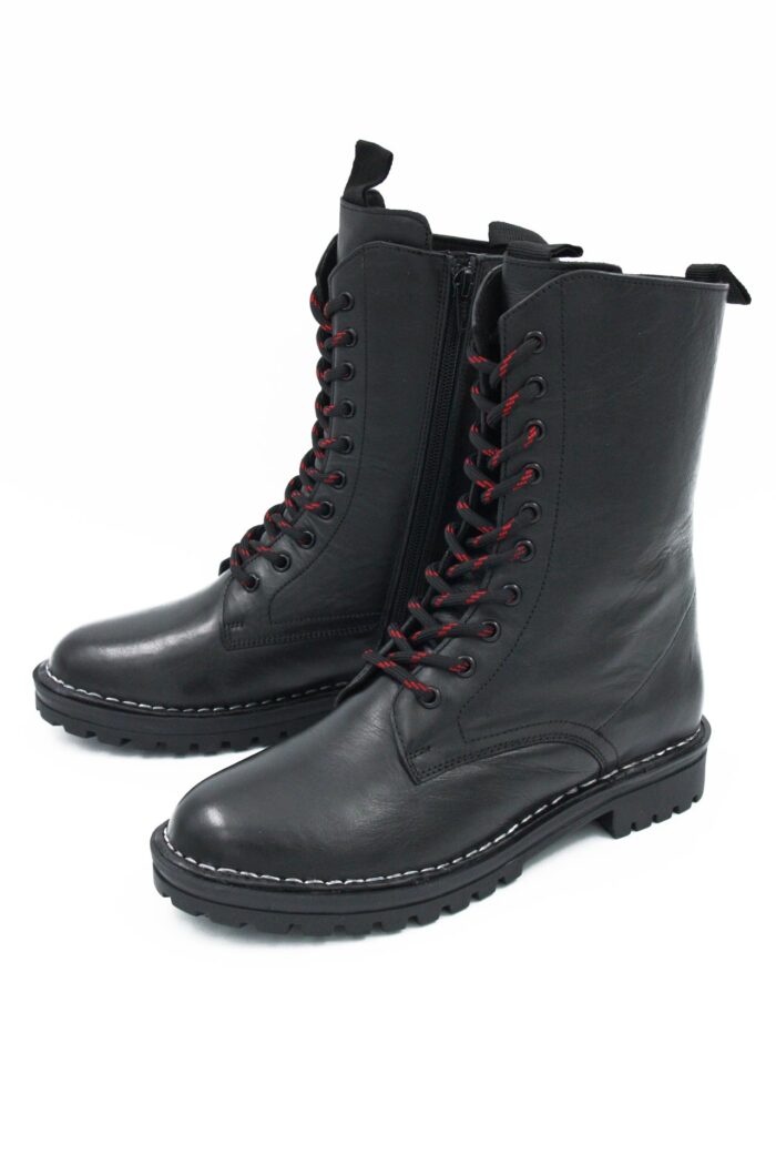 WIKERS BLACK LEATHER MID-LENGTH COMBAT BOOTS