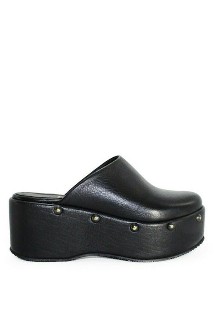 MILLE LUCI BLACK LEATHER CLOGGS