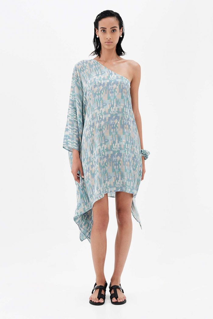 IOANNA KOURBELA 'SCALED UP VISION' PRINT MINI DRESS WITH ONE SHOULDER