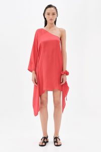 IOANNA KOURBELA 'AITHERIAL DREPARY' SOULFUL RED MINI DRESS WITH ONE SHOULDER