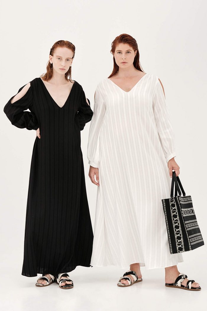 IOANNA KOURBELA 'FOLLOW THE LINES' OFF WHITE KAFTAN WITH SHOULDER OPENINGS
