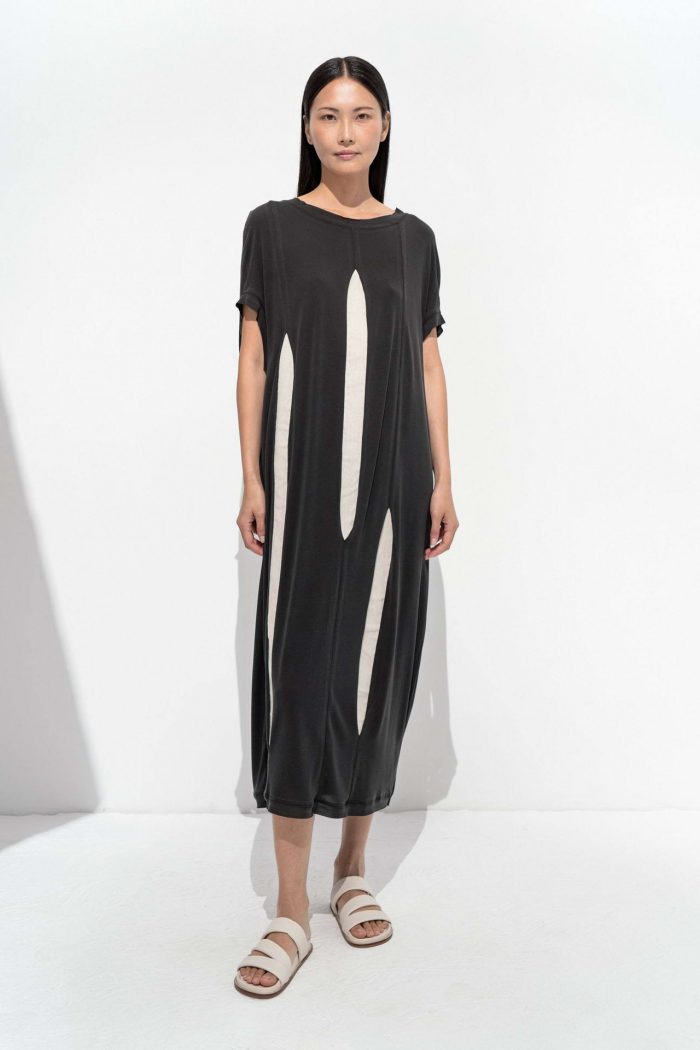 AMMA 'KLEORA' BLACK DRESS WITH TWO MATERIALS
