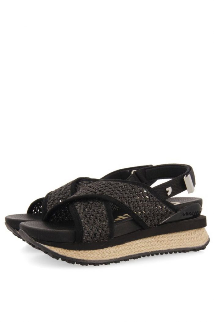 GIOSEPPO 'RINXENT' BLACK SLING-BACK SPORTY WEDGE SANDALS