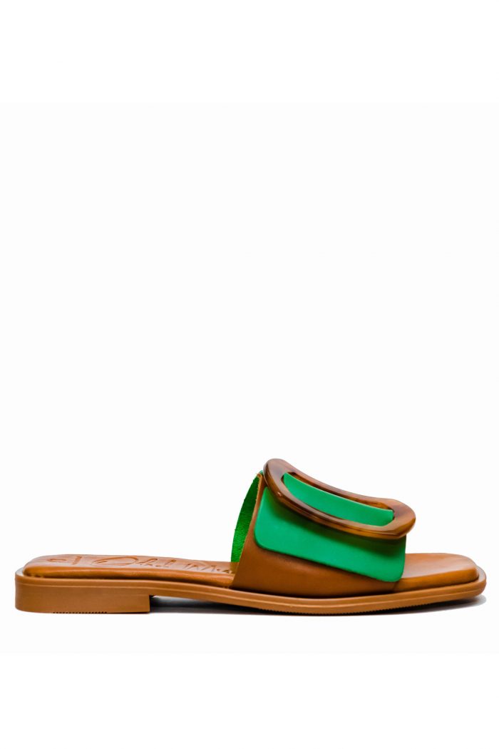OH MY SANDALS TABA/GREEN FLAT SLIDES SANDALS