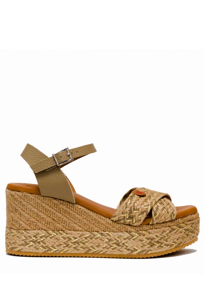 OH MY SANDALS TAUPE/WICKER PLATFORMS