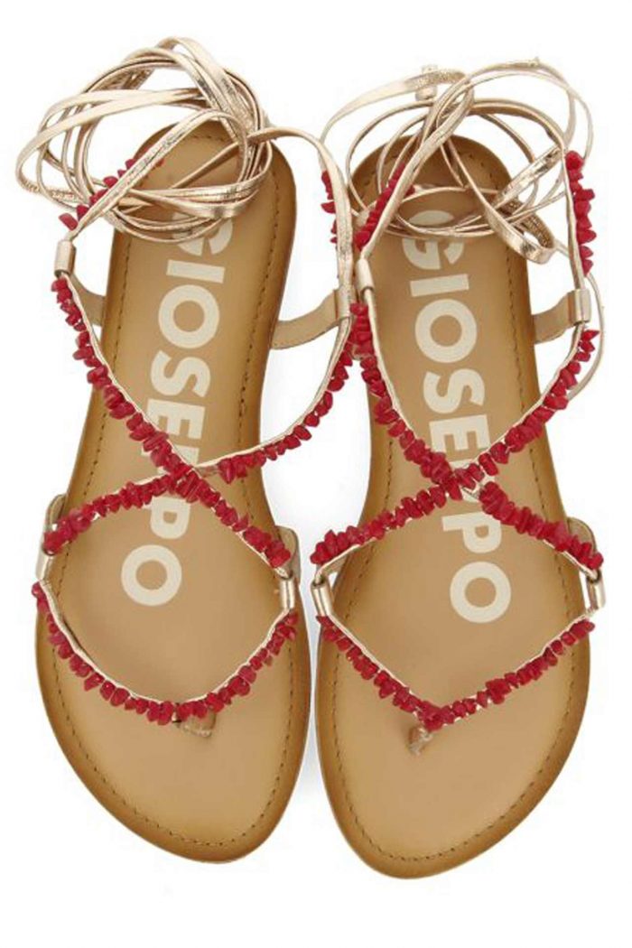 GIOSEPPO 'LISIEUX' GOLD LEATHER SANDALS WITH RED TRIMS