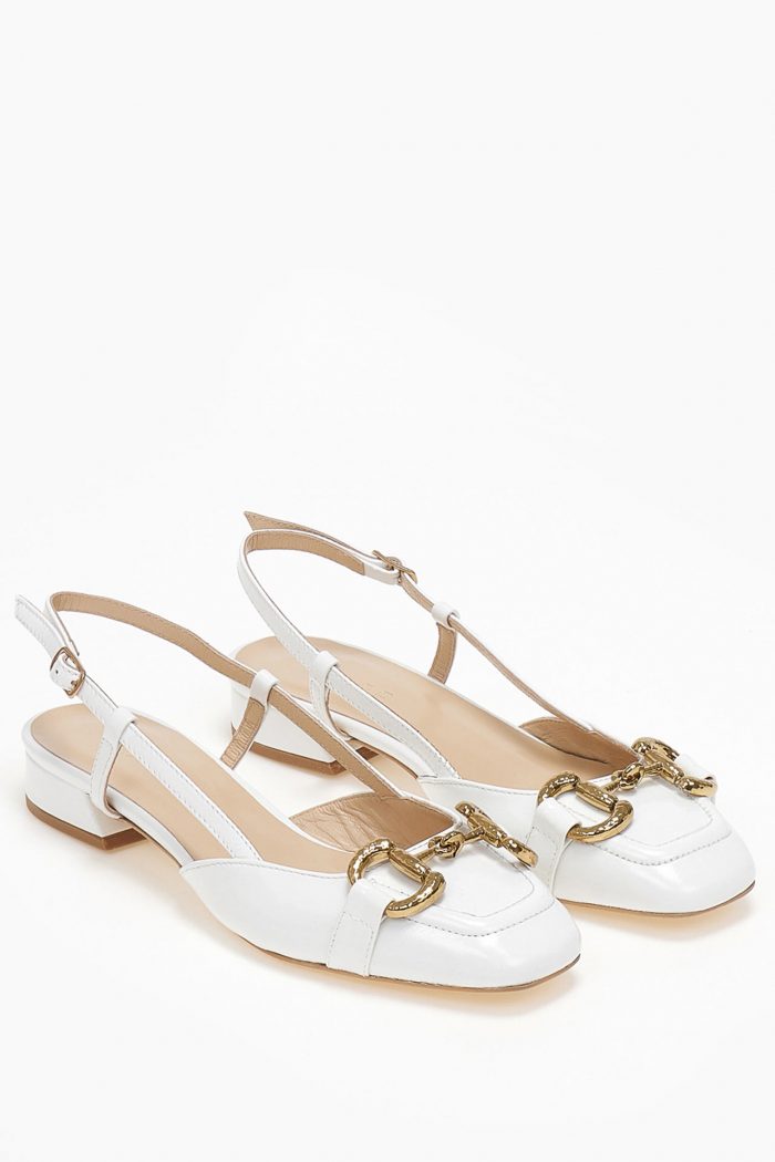 DORE WHITE SLING BACK LOW HEEL CLOSED SHOES
