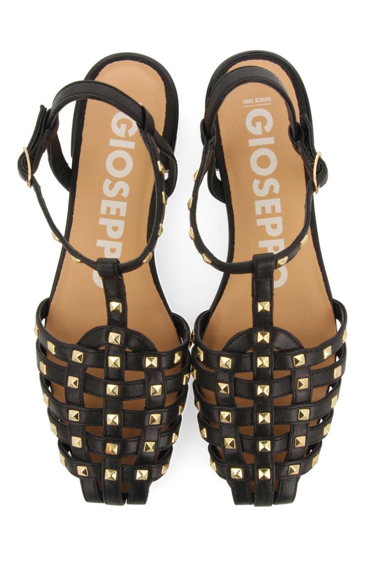 GIOSEPPO CANBY BLACK LEATHER CRAB-STYLE SANDALS WITH STUDS