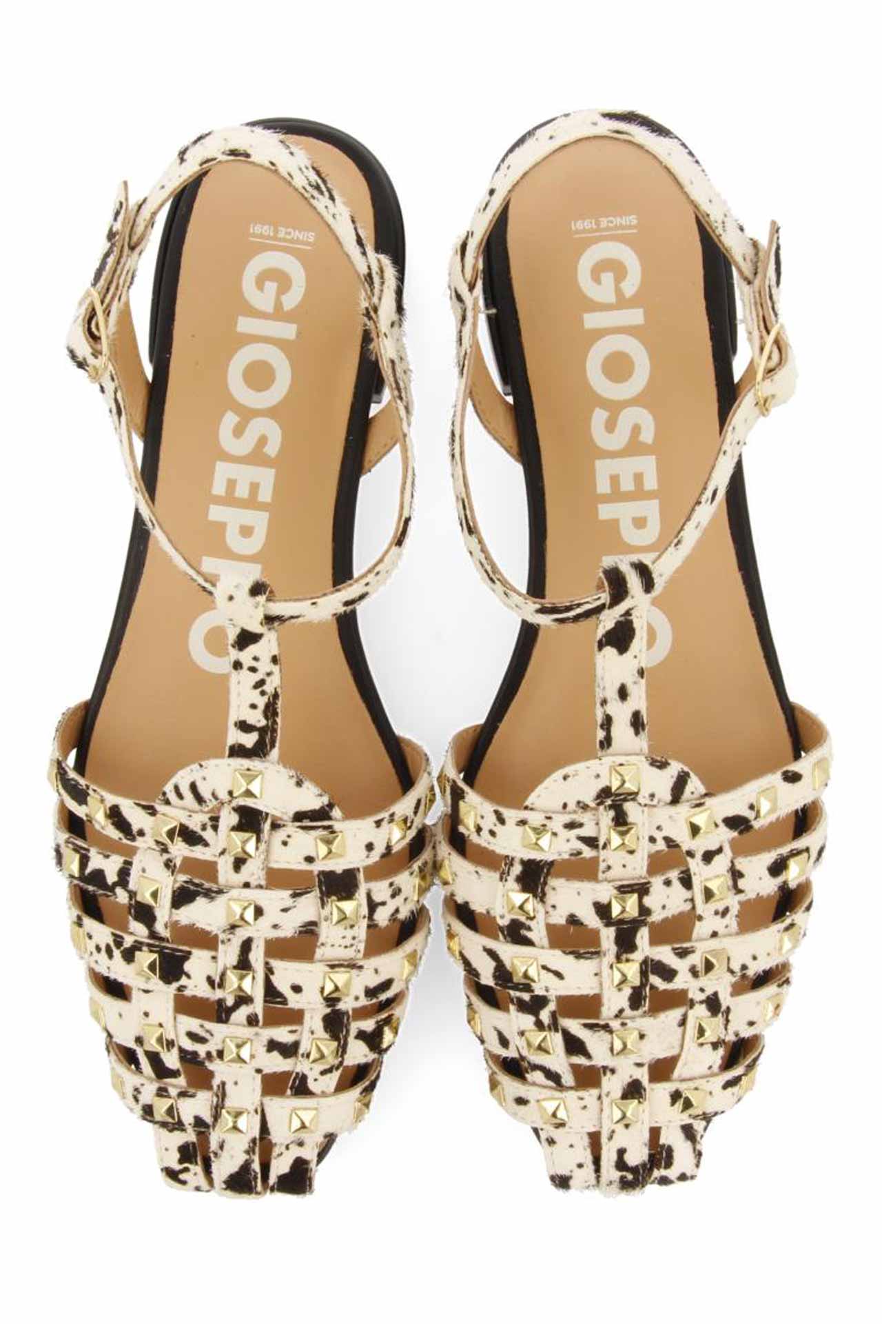 GIOSEPPO CONNERTON LEATHER CRAB-STYLE SANDALS WITH ANIMAL PRINT AND STUDS