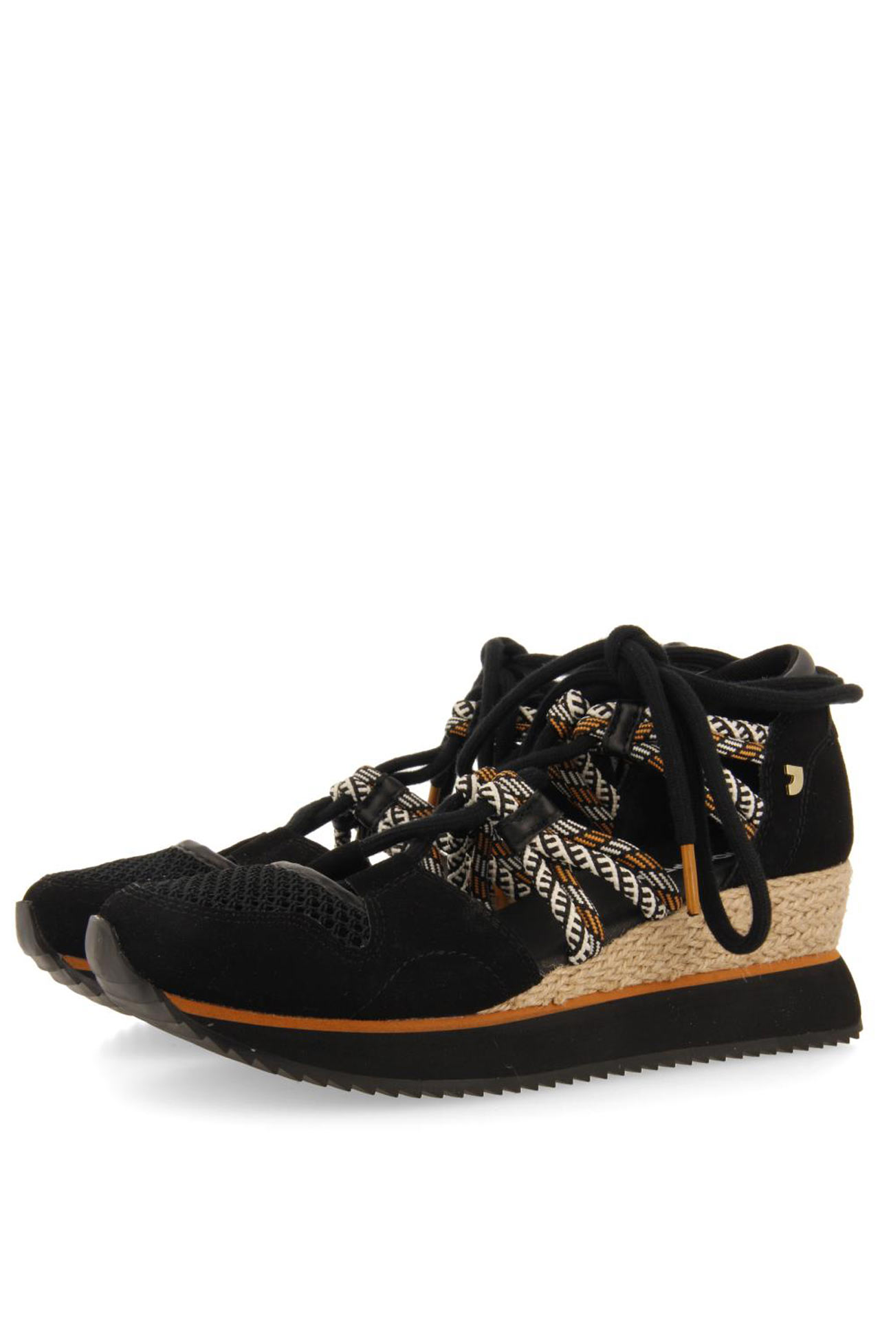 GIOSEPPO IONA BLACK OPEN SNEAKERS ESPADRILLE TYPE WITH WEDGE