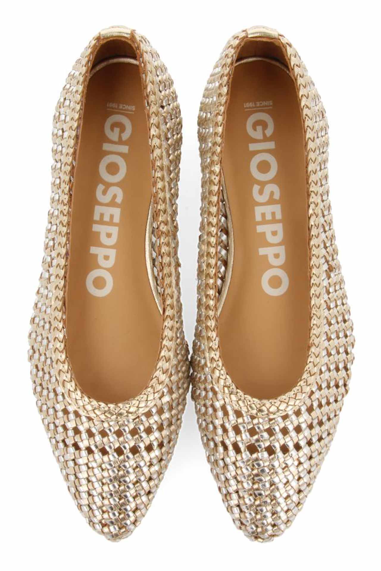 GIOSEPPO ATHERTON METALLIC BRAIDED LEATHER BALLET FLATS WITH POINTED TOE